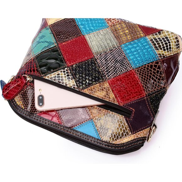 Leather Crossbody Bag Women Multicolor Rainbow Flower Small Purse Adjustable - Picture 4 of 8